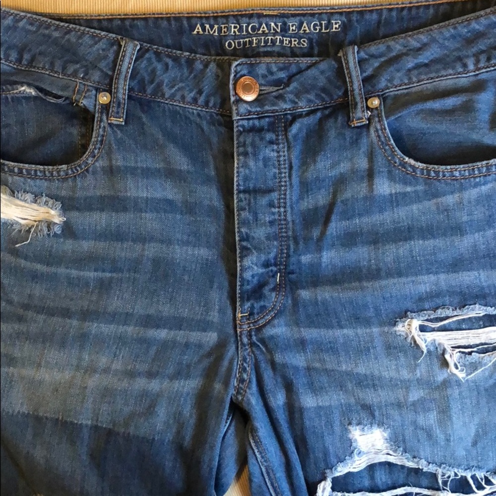 Distressed patchwork American Eagle boyfriend jean